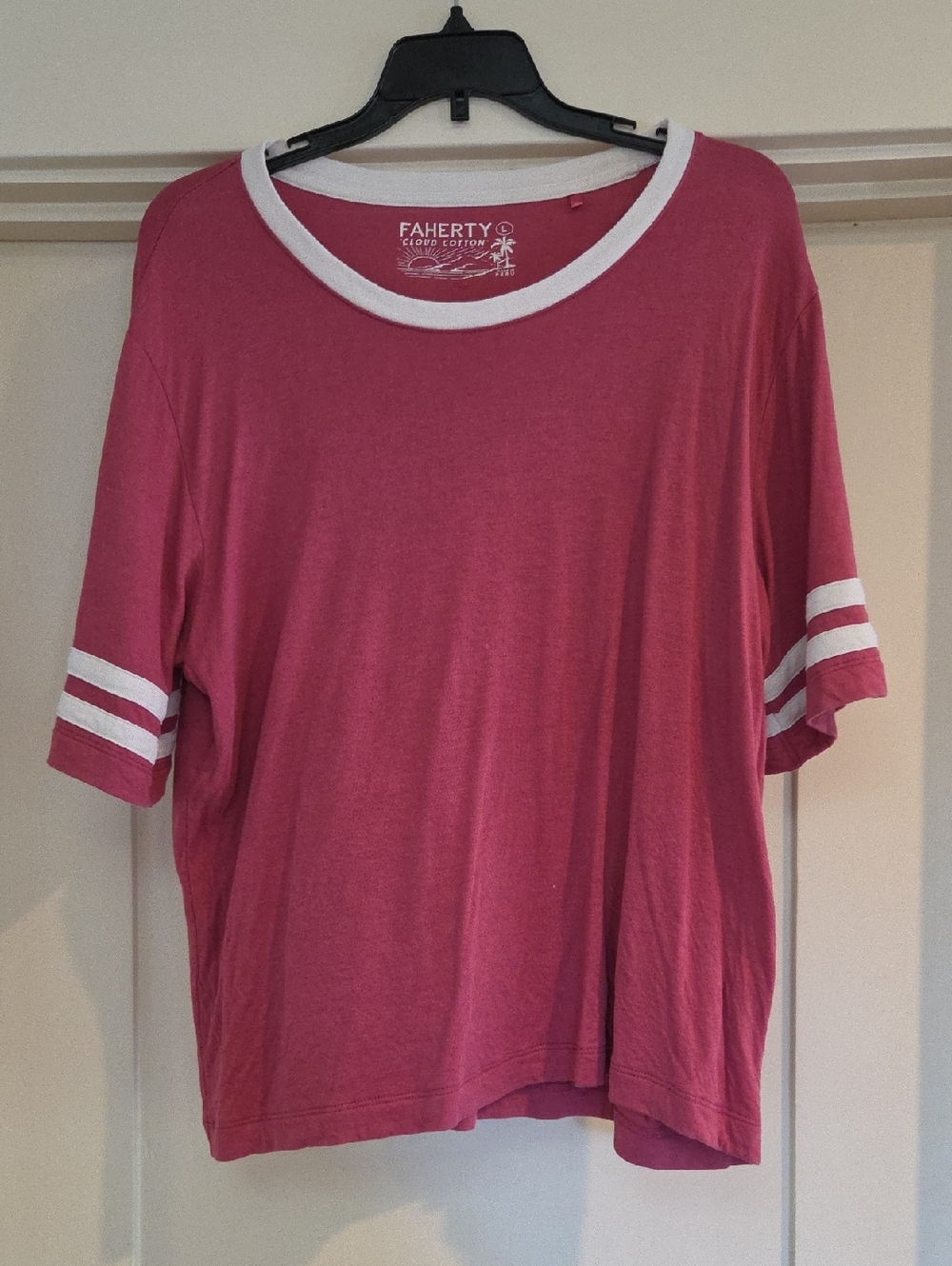 Faherty Pink Short Sleeve Ringer Tee with White Trim